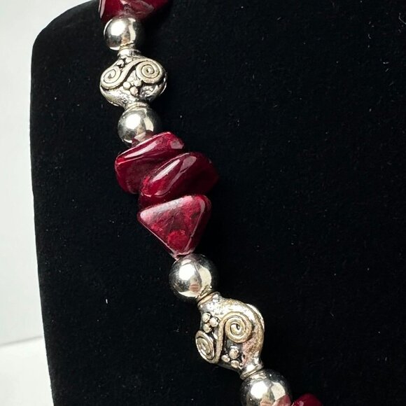 I Silver Red Garnet Beaded Necklace 7.5" Toggle Clasp Fashion Jewelry - Picture 13 of 16